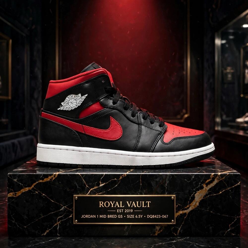 Size 6.5Y - Air Jordan 1 Mid GS Bred Black Varsity Red DQ8423-067 New 8 Women’s